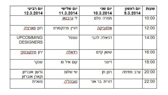 לוח זמנים - - 'שבוע האופנה גינדי תל אביב 2014'
