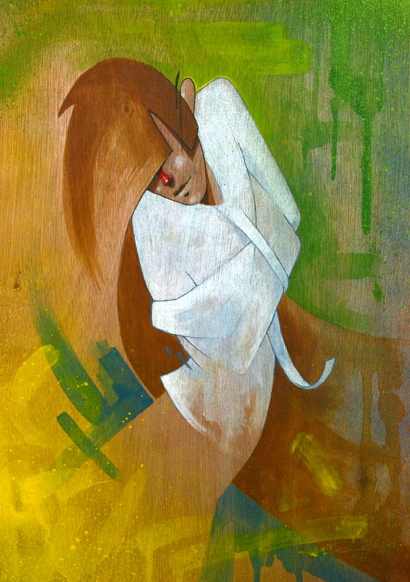 Happiness Loneliness - Boaz Sides UNTAY - acrylic and spray on wood - a3 - 2014